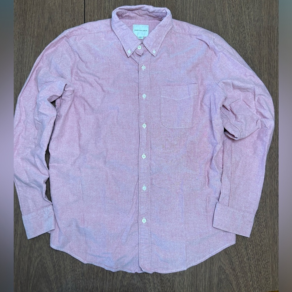 American Eagle Button Up Shirt Men Size L Pink Long Sleeve 100% Cotton Preppy